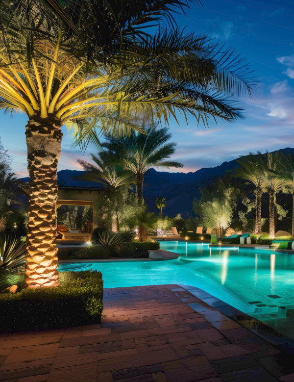 FL200 Flood Light on Palm Trees in Swimming Pool